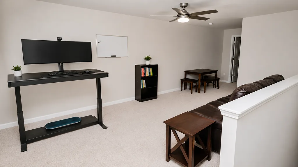 Upstairs bonus loft at 222 Lothian arranged as a home office